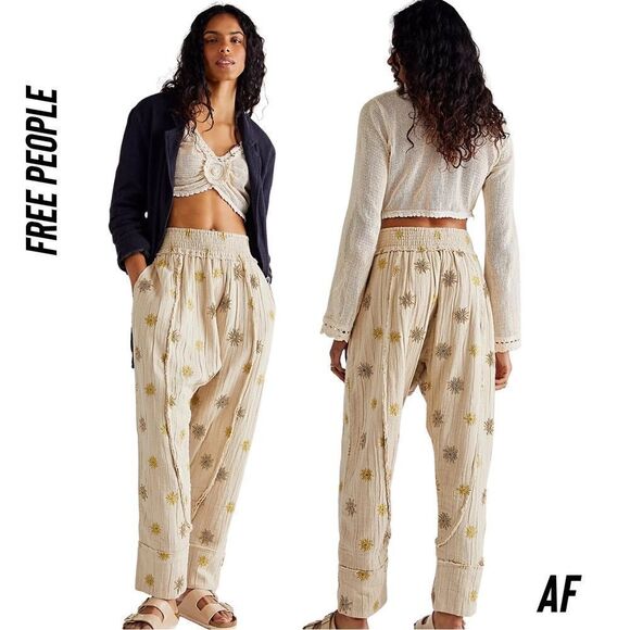 FREE PEOPLE BEACH ROCKER EMBELLISHED HAREM PANTS NWT LARGE - Picture 1 of 9